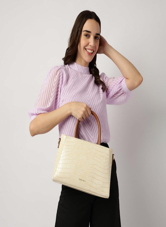 Fastrack Croco-Textured Satchel Bag for Women | Faux Leather Handbag with Zip Closure, Gold Hardware and Organiser Pockets | Elegant Structured Satchel for Work, Brunch and Daily Use - Image 2